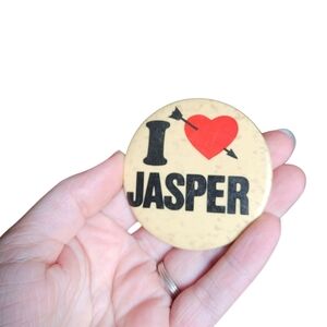 Vintage I Love Jasper Button Pin